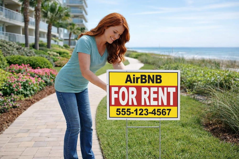18x24 Custom For Rent Yard Signs 2 Pack, Double Sided, Metal H-Stakes