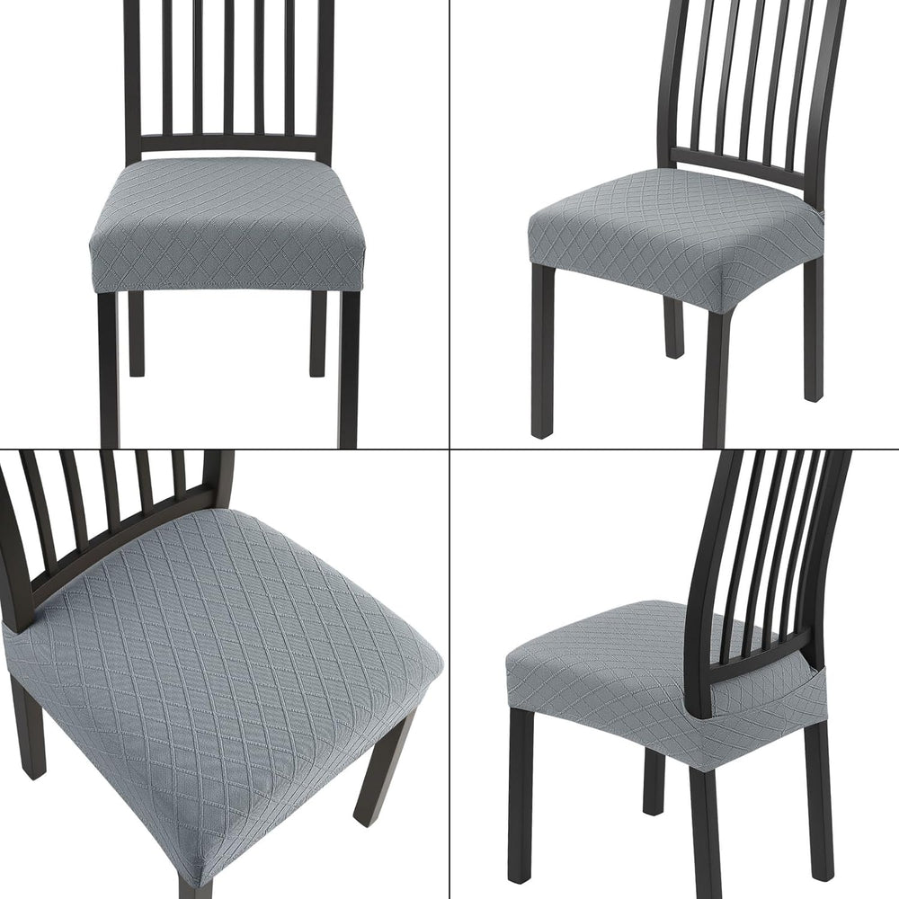 SearchI Waterproof Dining Chair Seat Covers Set of 6, Check Light Grey