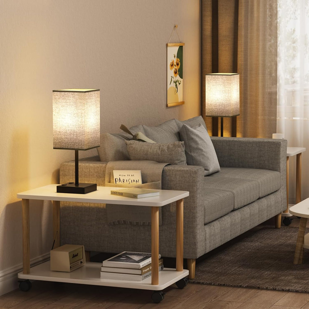 17.4" Set of 2 Table Lamp for Bedroom - Dimmable, USB C+A, 2 AC Outlets