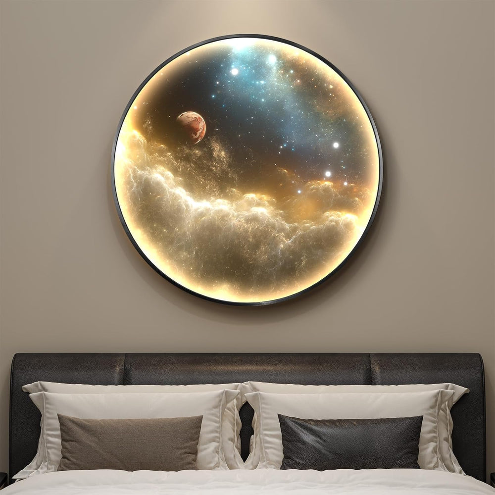 Framed LED Space Wall Art for Living Room, Modern Galaxy Artwork, 30x30 In