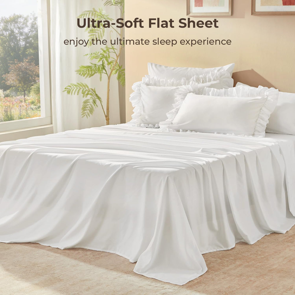 Litanika King Size Comforter Set, 7 Pcs White Ruffle Bed in a Bag
