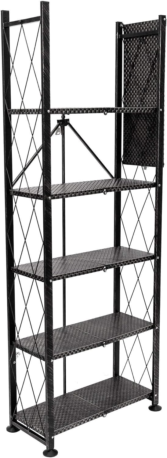 Origami 6-Tier Foldable Heavy-Duty Rolling Storage Shelf Rack Unit, Black