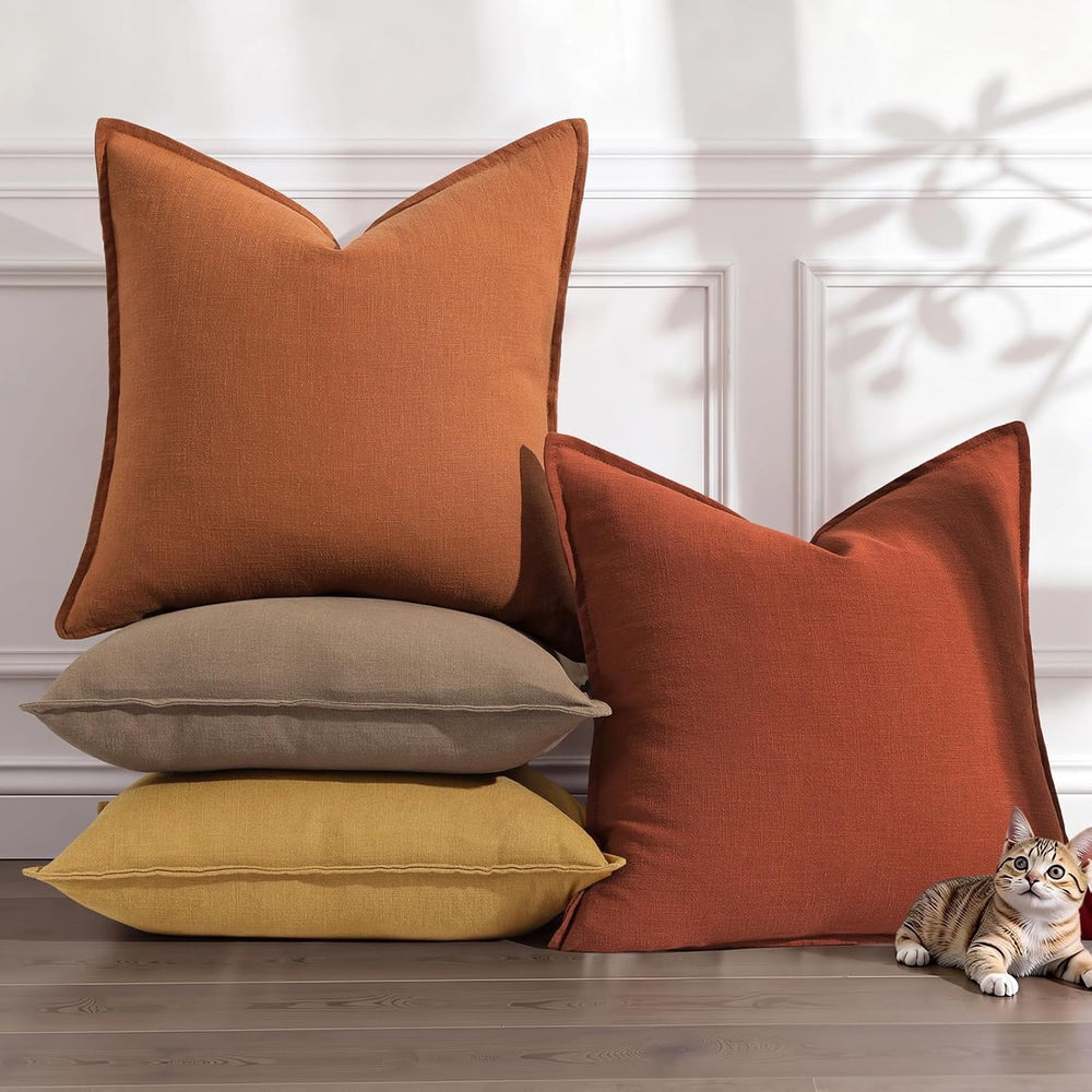 decorUhome Fall Light Rust Linen Throw Pillow Covers 20x20 Set of 2