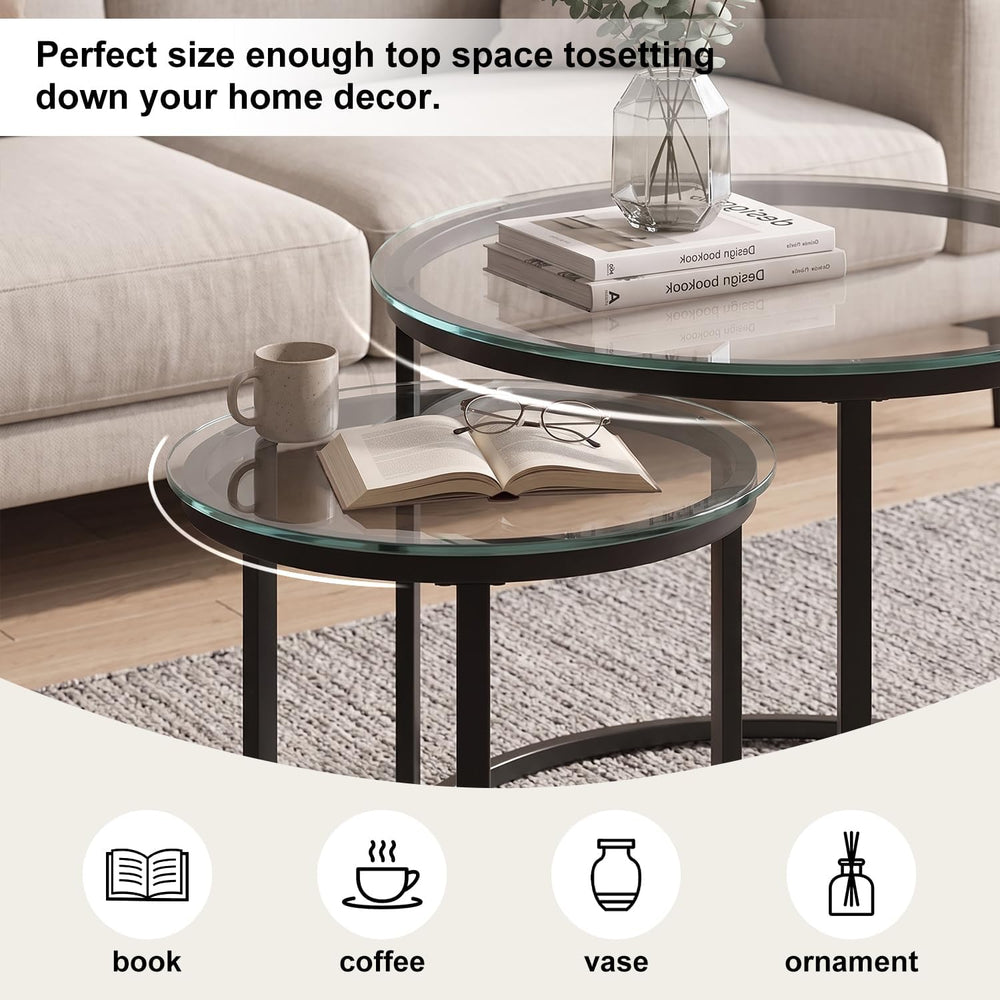 Round Nesting Coffee Table Set of 2, Modern Nesting Tables, Minimalist Stacki...