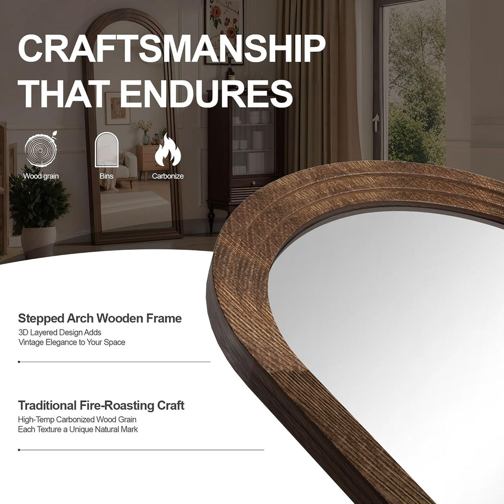Delma Arched Full Length Mirror with Stand, 75x35 Brown Wood Floor Mirror