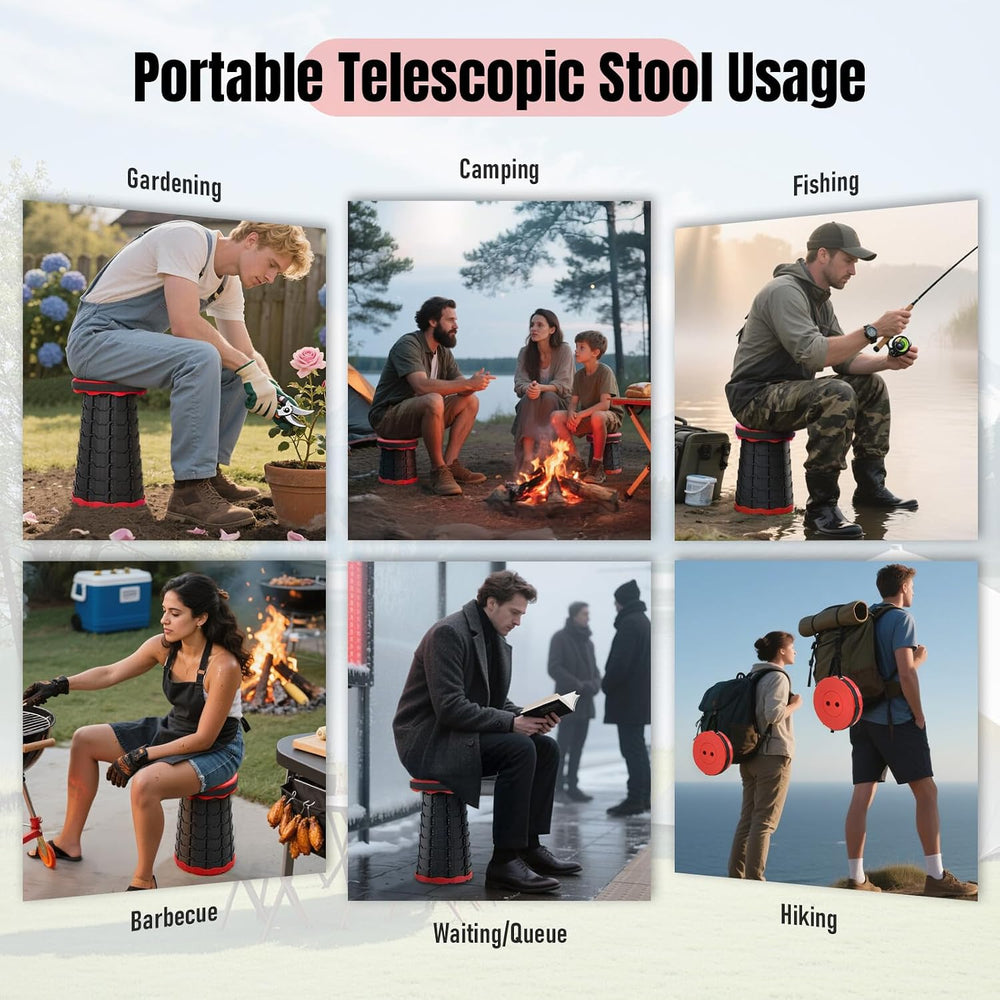 Doseno Collapsible Stool 2 Pack, Portable Retractable Camping Seat, Red