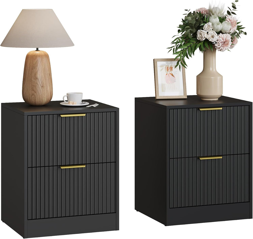 3-Piece Modern Bedroom Furniture Set, Black丨6-Drawer Dresser & 2-Drawer N...