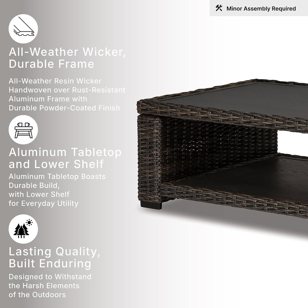 Signature Design by Ashley Grasson Lane Outdoor Wicker Cocktail Table with Al...