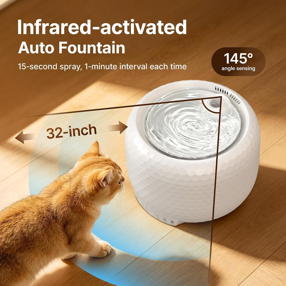 Red Dot Award Wireless Cat Water Fountain 1.8L/60oz, 145° Sensor Fountain wit...