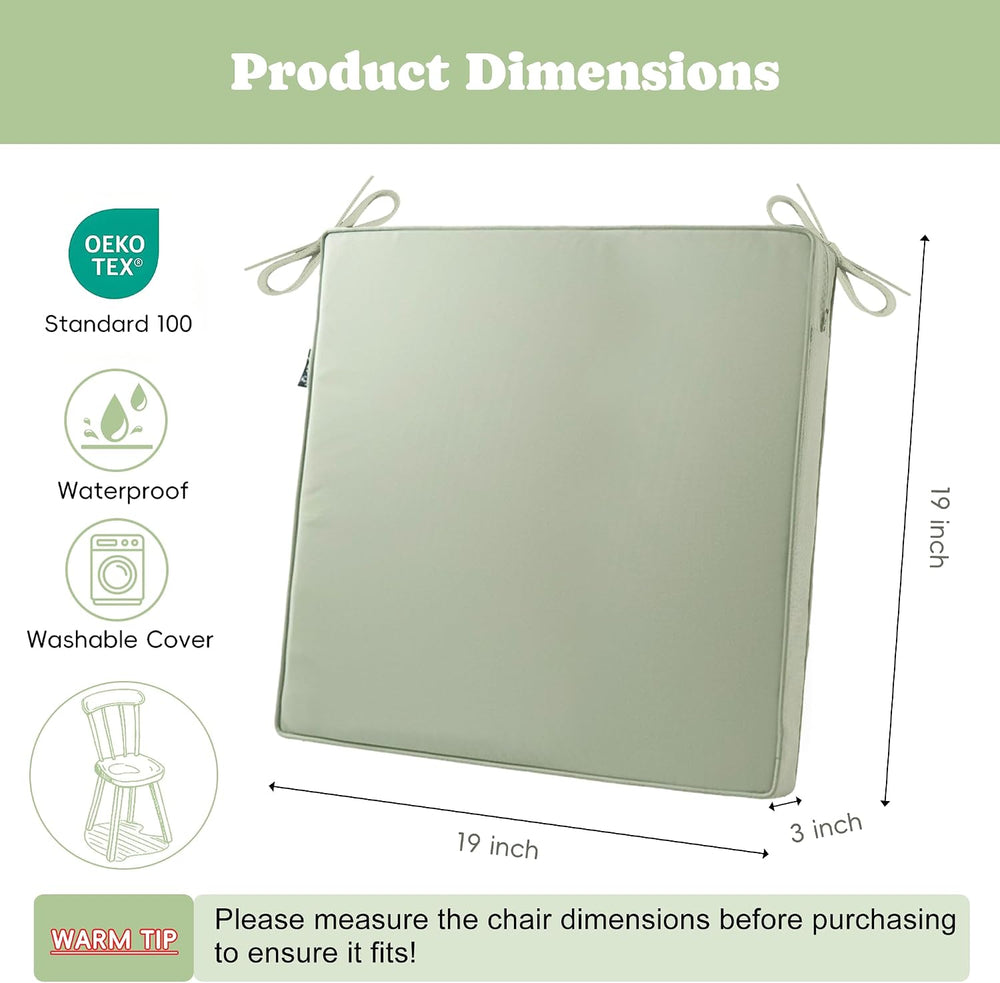 Waterproof Outdoor Chair Cushions Set of 2, 19" x 19" x 3", Sa...