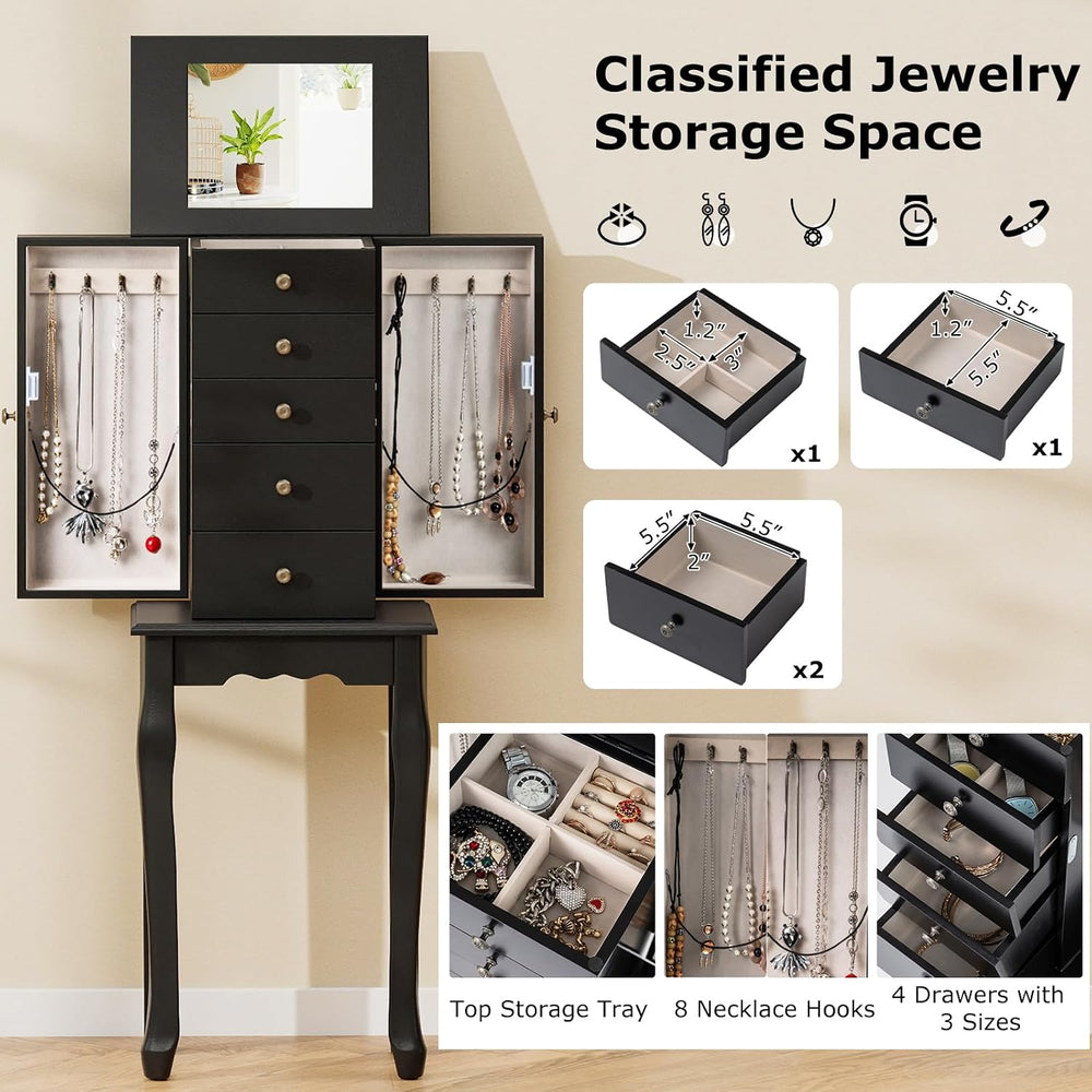 GOFLAME Standing Jewelry Armoire Cabinet with Top Flip Mirror, Jewelry Box Ch...