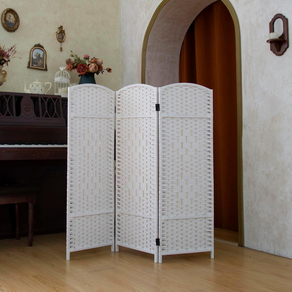 Compact 3 Panel Short Room Divider, 47.2 Inch Tall Double-Sided Rattan Foldin...