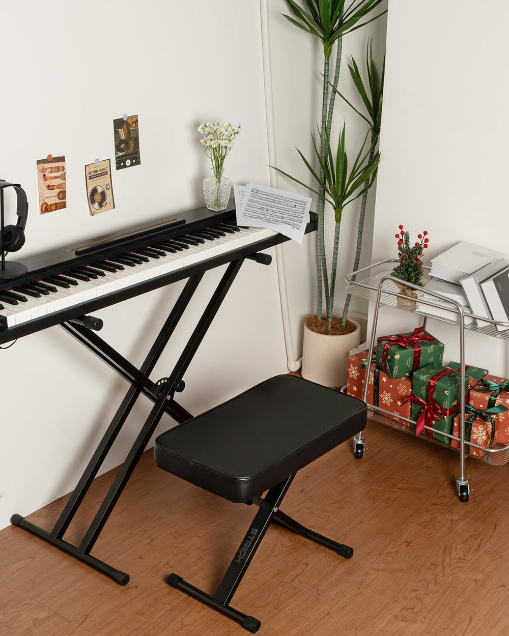 STRICH Piano Bench Folding Stool, Adjustable X-Style Piano Chair with 2.3 inc...
