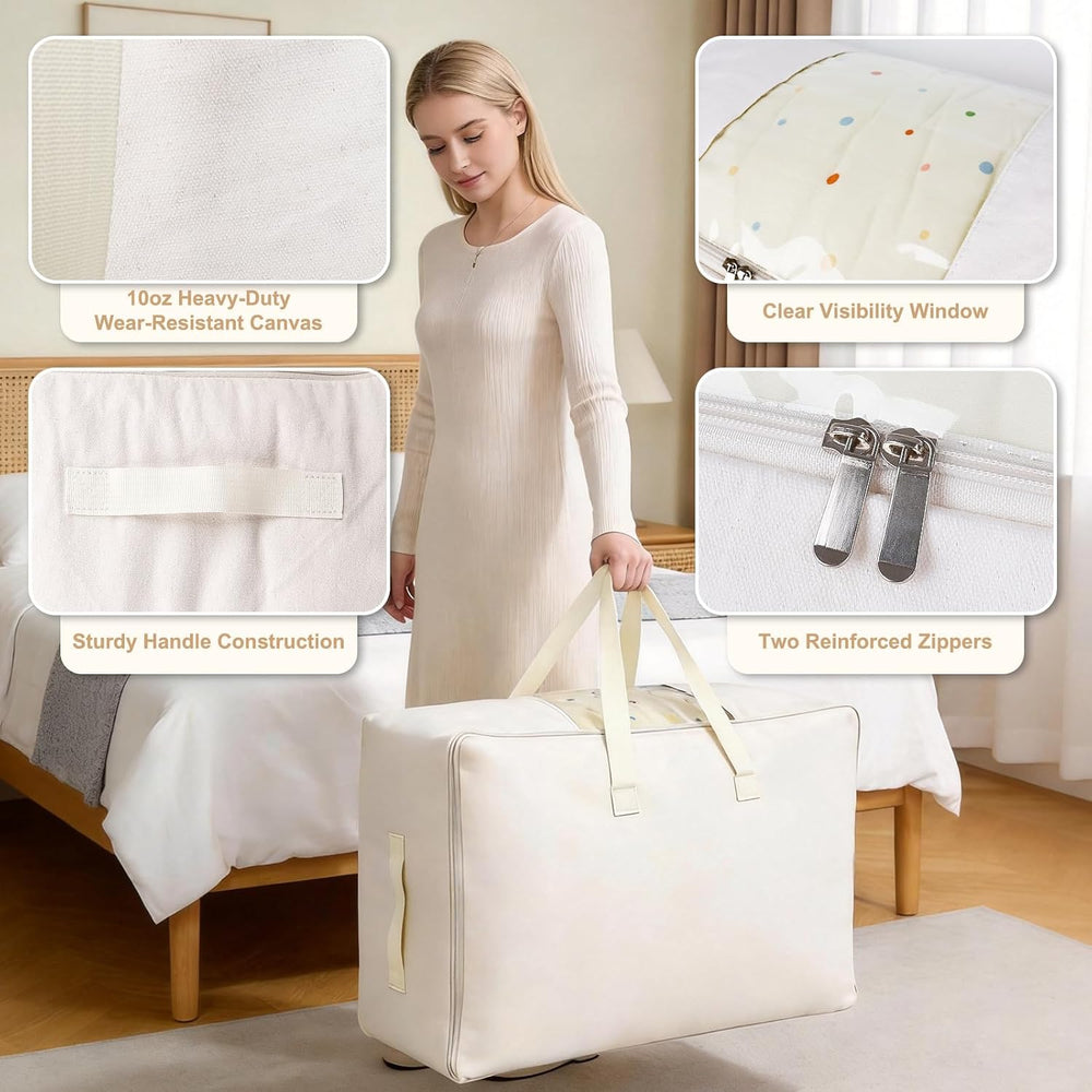 Soft Large Canvas Storage Bags with Zipper. Thick Breathable. Four Carrying H...