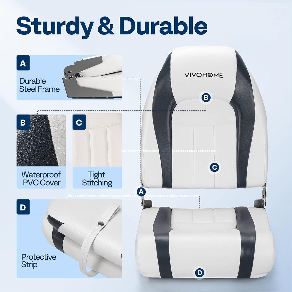 VIVOHOME Folding High Back Boat Seats, 2 Pack Waterproof Boat Captain Chair