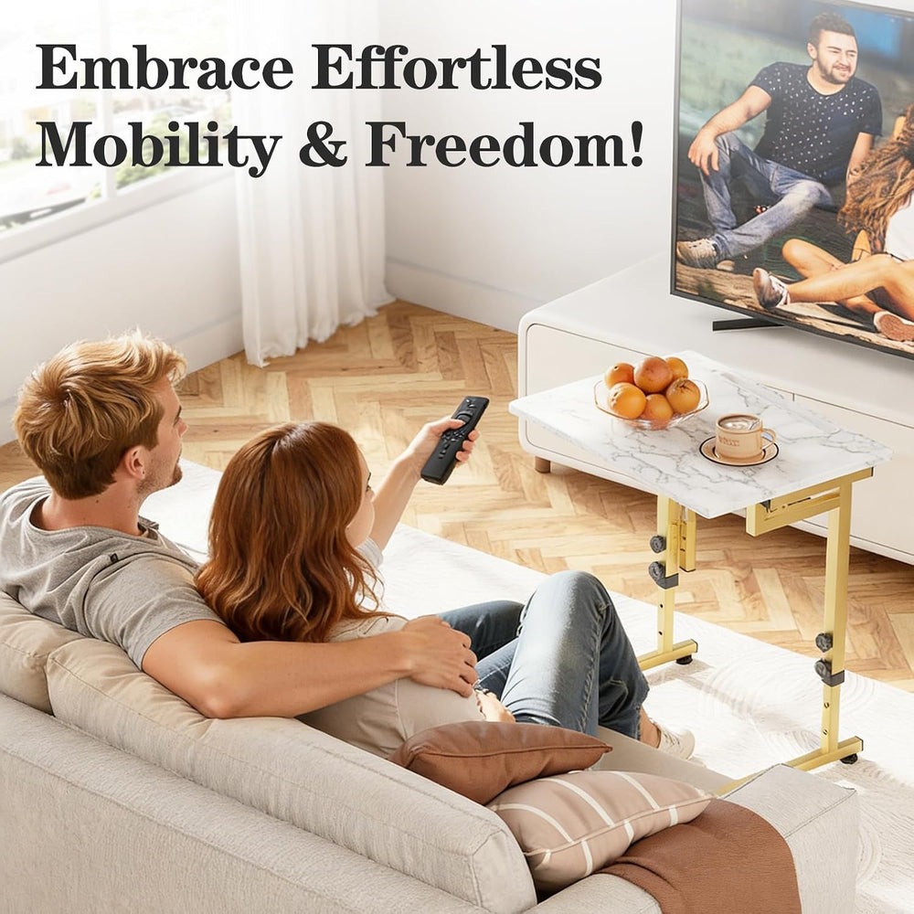 Folding tv Tray Dinner Snack Table,6 Height Adjustable Slide Under Couch Side...