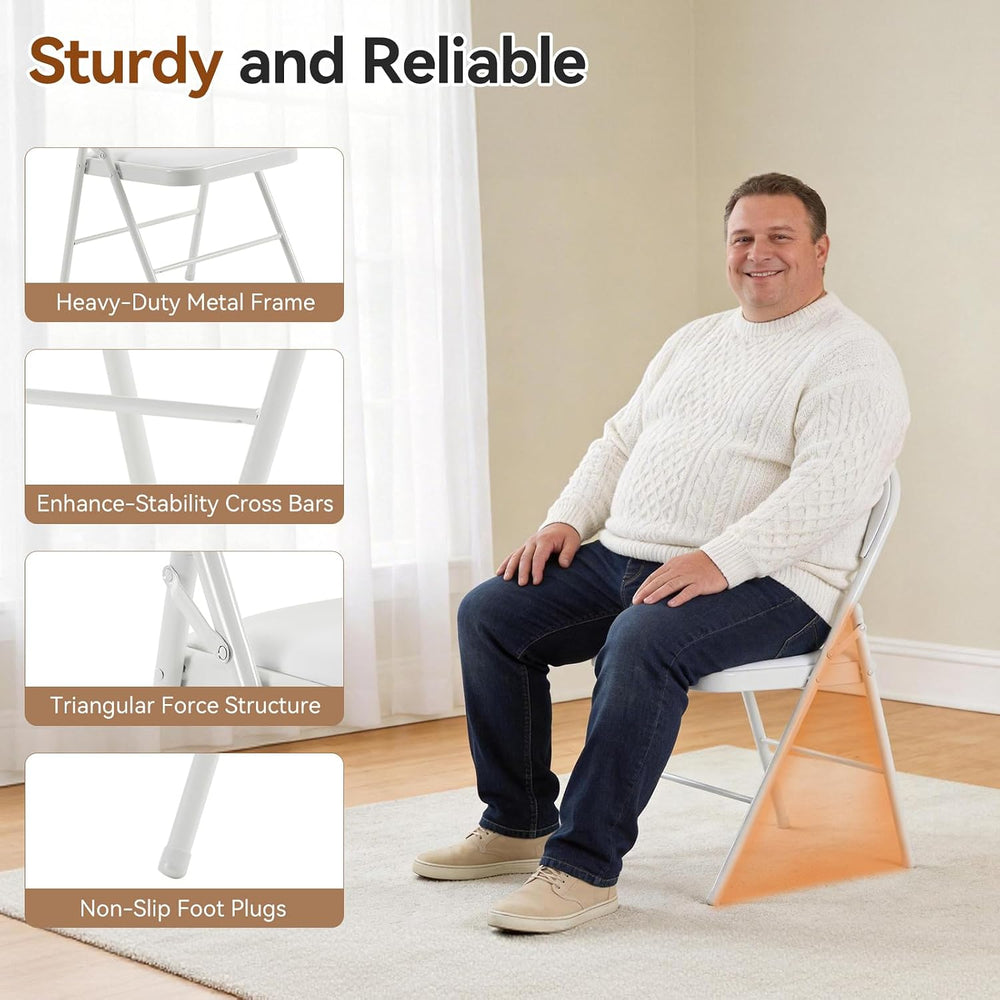Karl home 6 Pack White Folding Chairs with Padded Seats, 330lbs Capacity