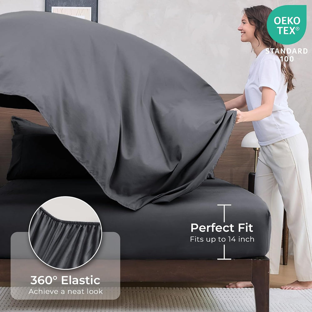 HEVUMYI 7-Piece California King Comforter Set, Dark Grey Bed in a Bag