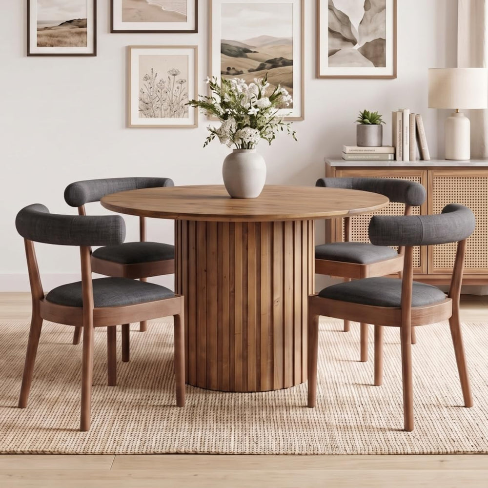 Wooden Dining Chairs Set of 4, Barrel Backrest, Charcoal