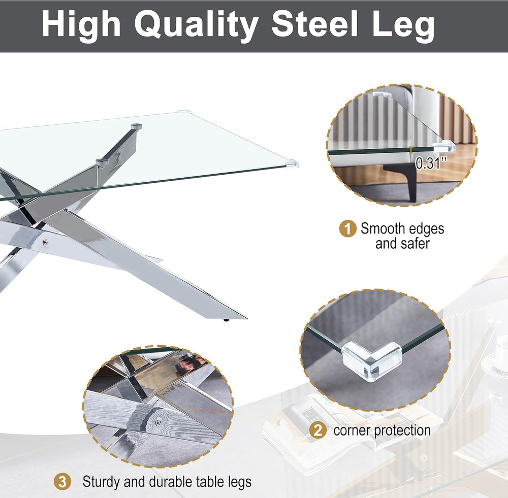 AF ARTISAN FURNITURE Silver Glass Coffee Table and 2 End Table Set of 3, Coff...