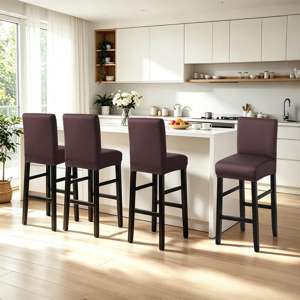 Fuloon Waterproof Barstool Covers Chair Slipcovers, Solid Chocolate, 4 Pack