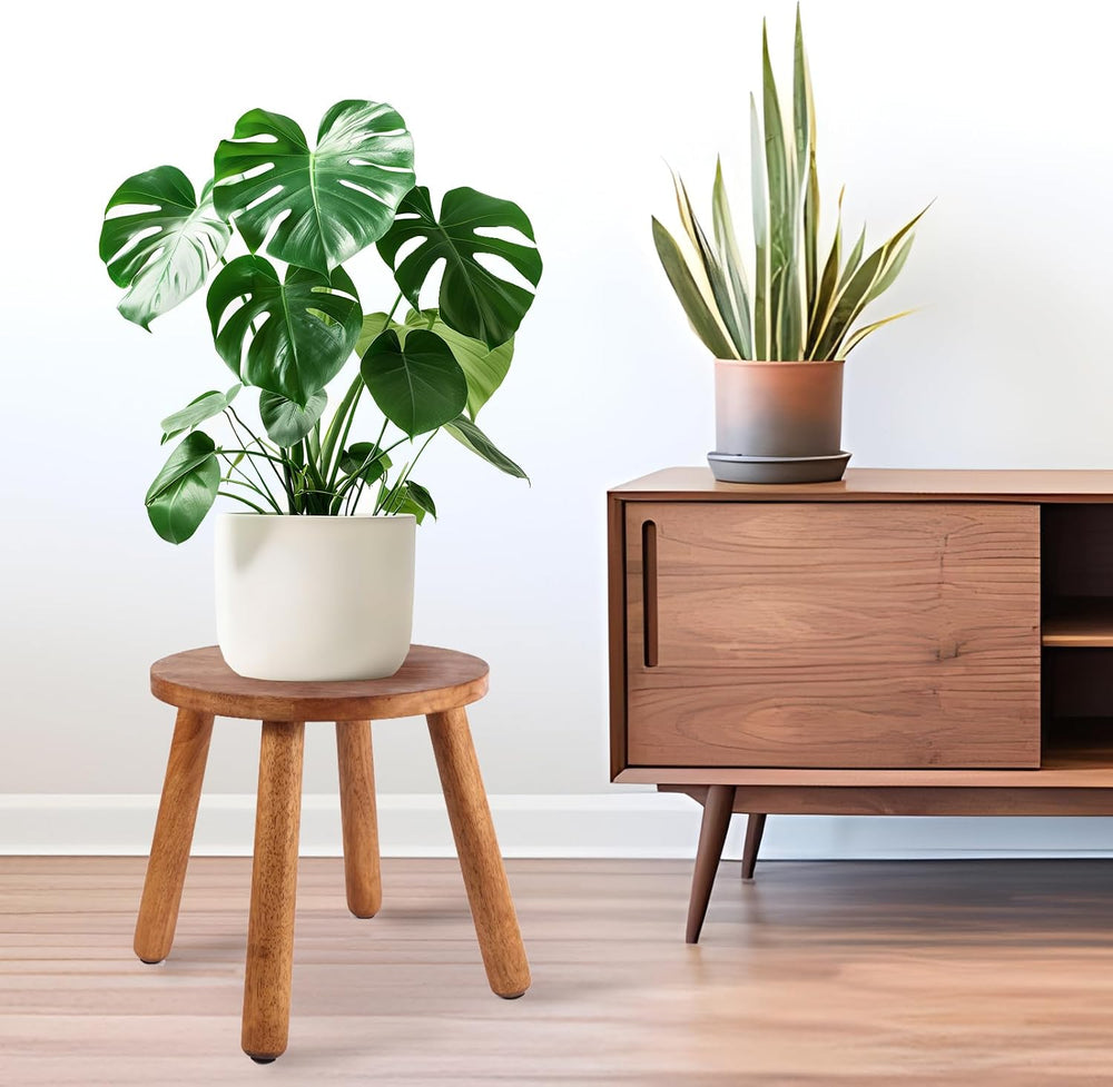 Round Solid Wooden Stool,Plant Stand,Step Stool,Walnut,15.8" H
