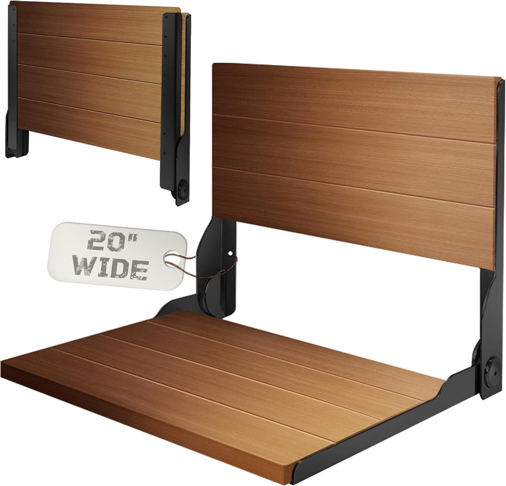 Folding Shower Seat 20'', Large Teak Shower Seat, Folding Shower Benc...