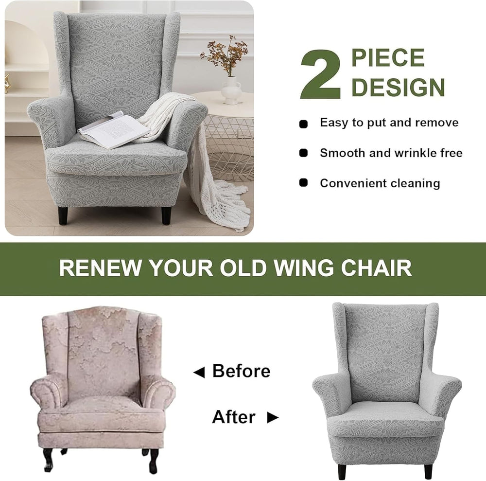 HAOYONG 2 Piece Wingback Chair Covers Stretch Wing Chair Slipcover Jacquard W...
