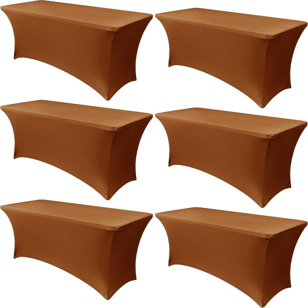 Obstal 6 Pack Stretch Spandex Table Covers for 6 Foot Tables, Light Coffee