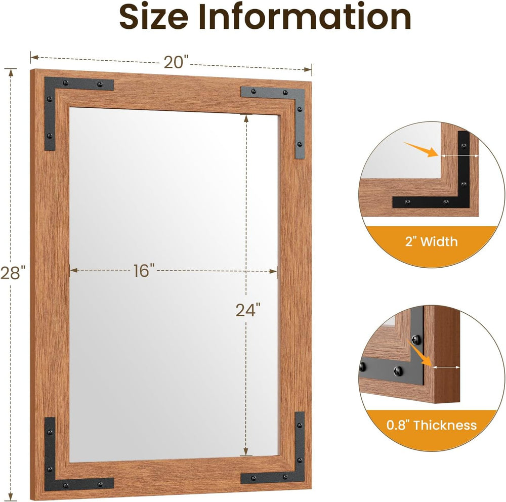 Farmhouse Bathroom Mirror,20"x28" Brown Wood Rectangle Wall Mirror