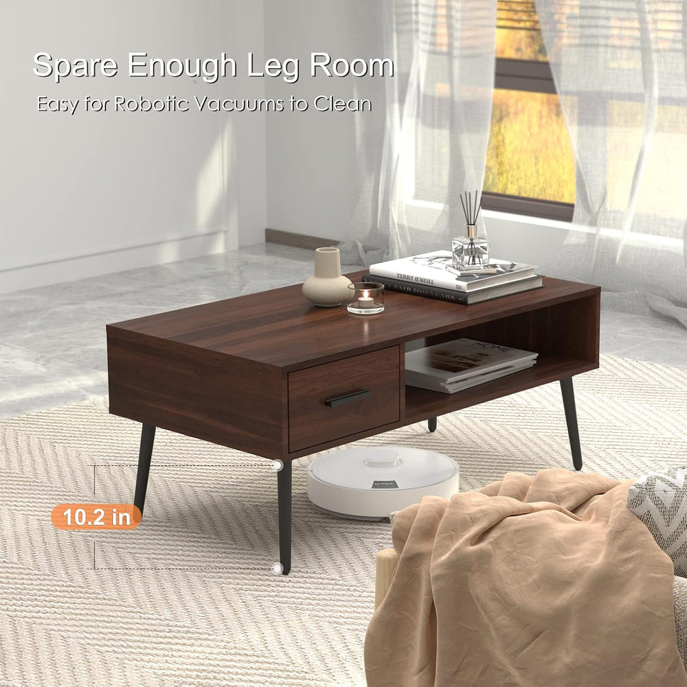 HAIOOU Mid Century Modern Coffee Table with Storage for Living Room -Walnut
