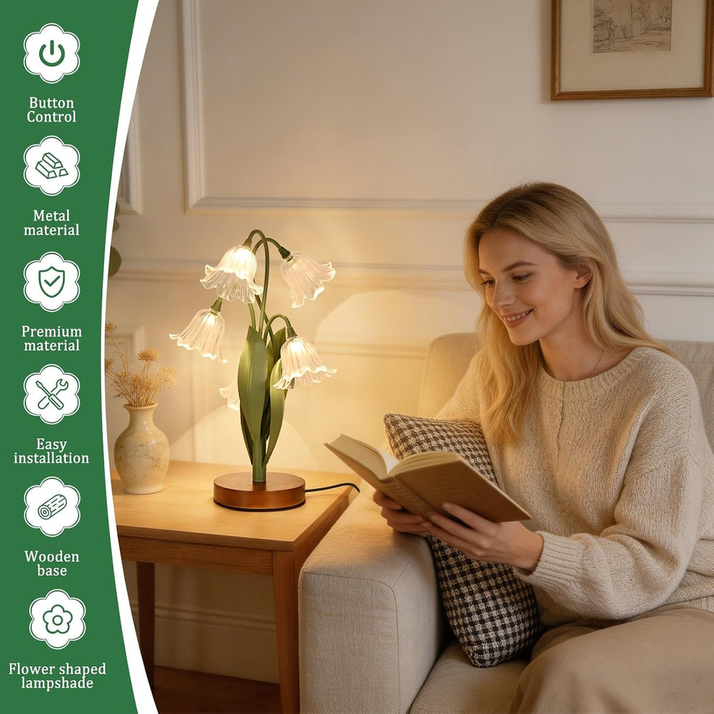 Flower Table Lamp for Bedroom, LED Cute Reading Light