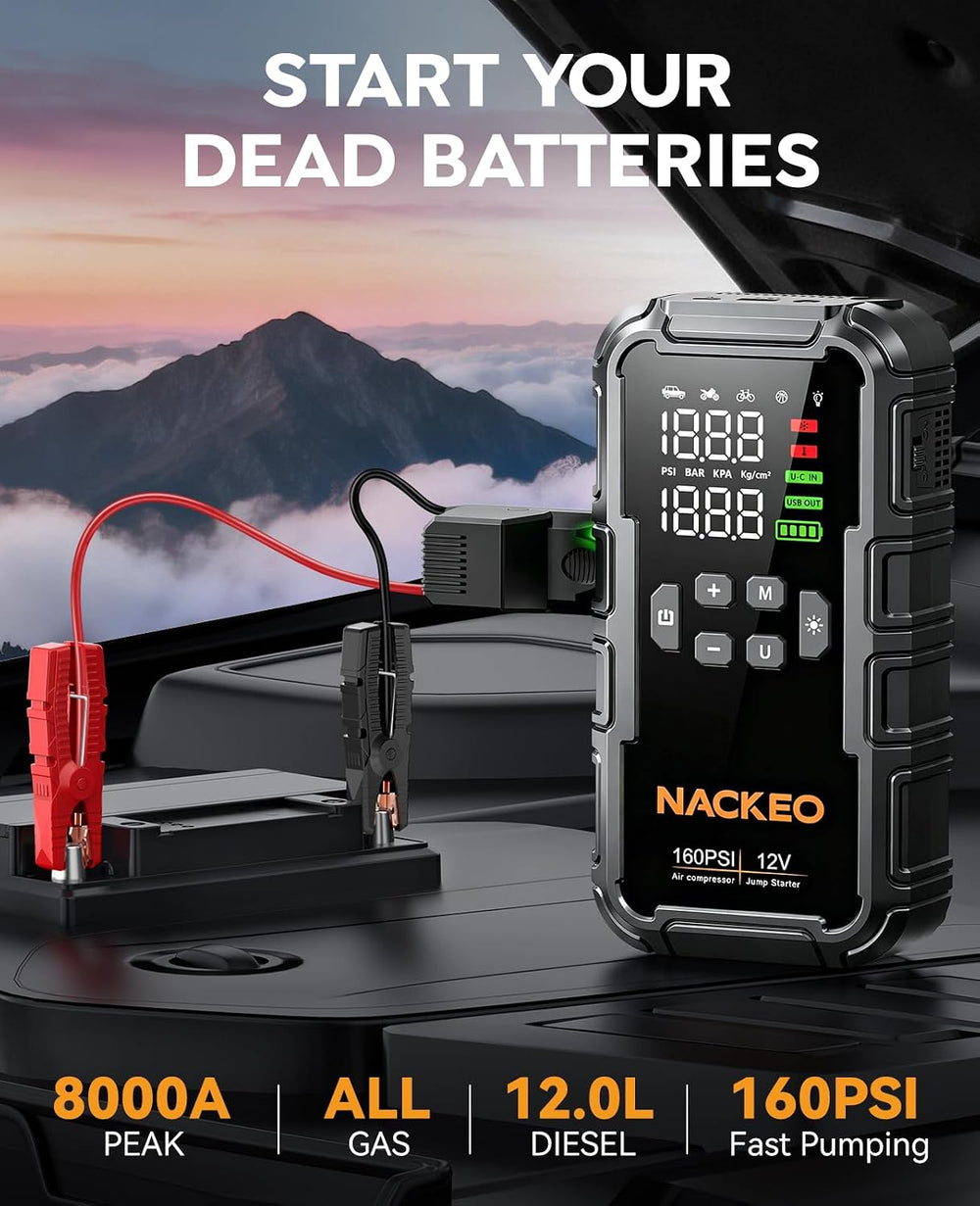 8000A Car Battery Jump Starter with Air Compressor 160PSI, Car Jumper Starter...
