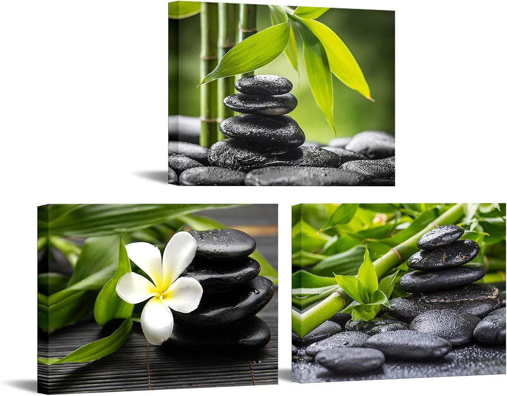 Nachic Wall Zen Spa Stone Bamboo Wall Art Green Bathroom Decor