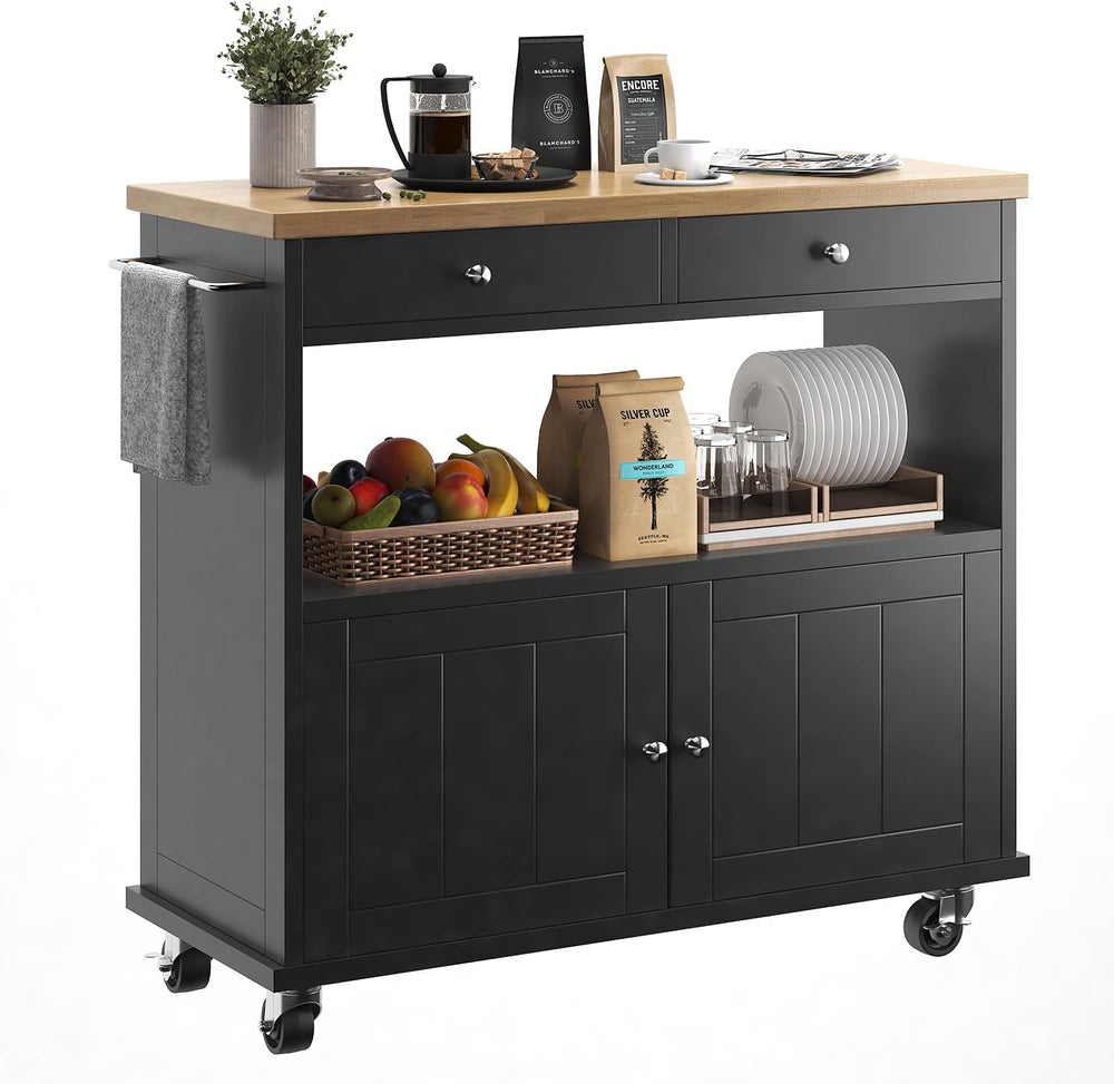 knoworld Rolling Kitchen Island with Storage Cabinet, 35.4'' Width Ki...