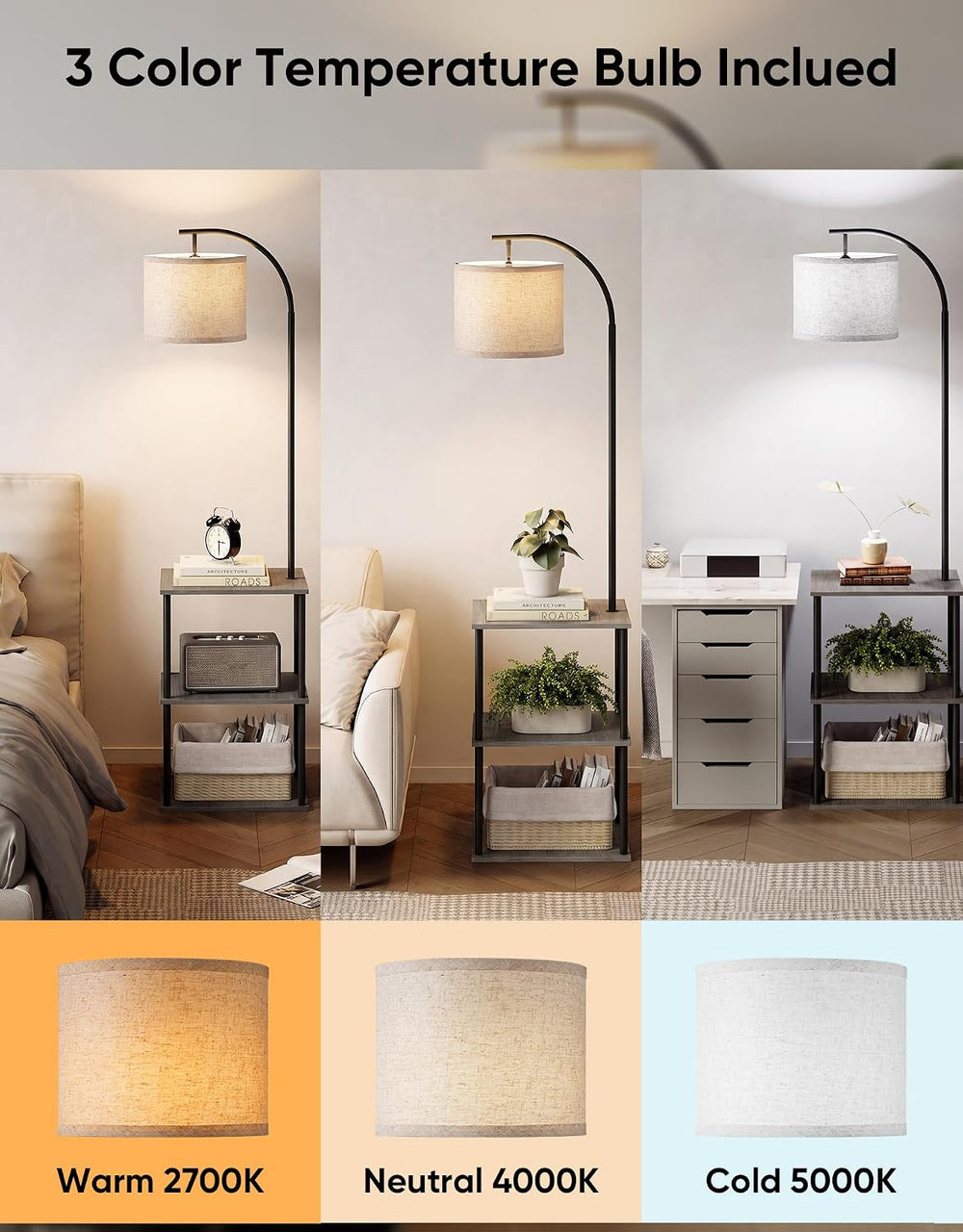 Floor Lamp with Table 2-Pack, Nightstands End Side Table for Living Room