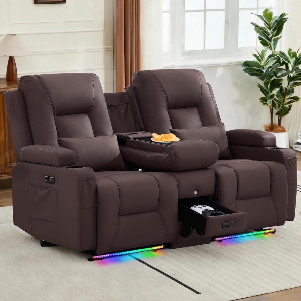 URRED Wall Hugger Power Reclining Loveseat Sofa，Dark Brown：68.1" - 2 Seats