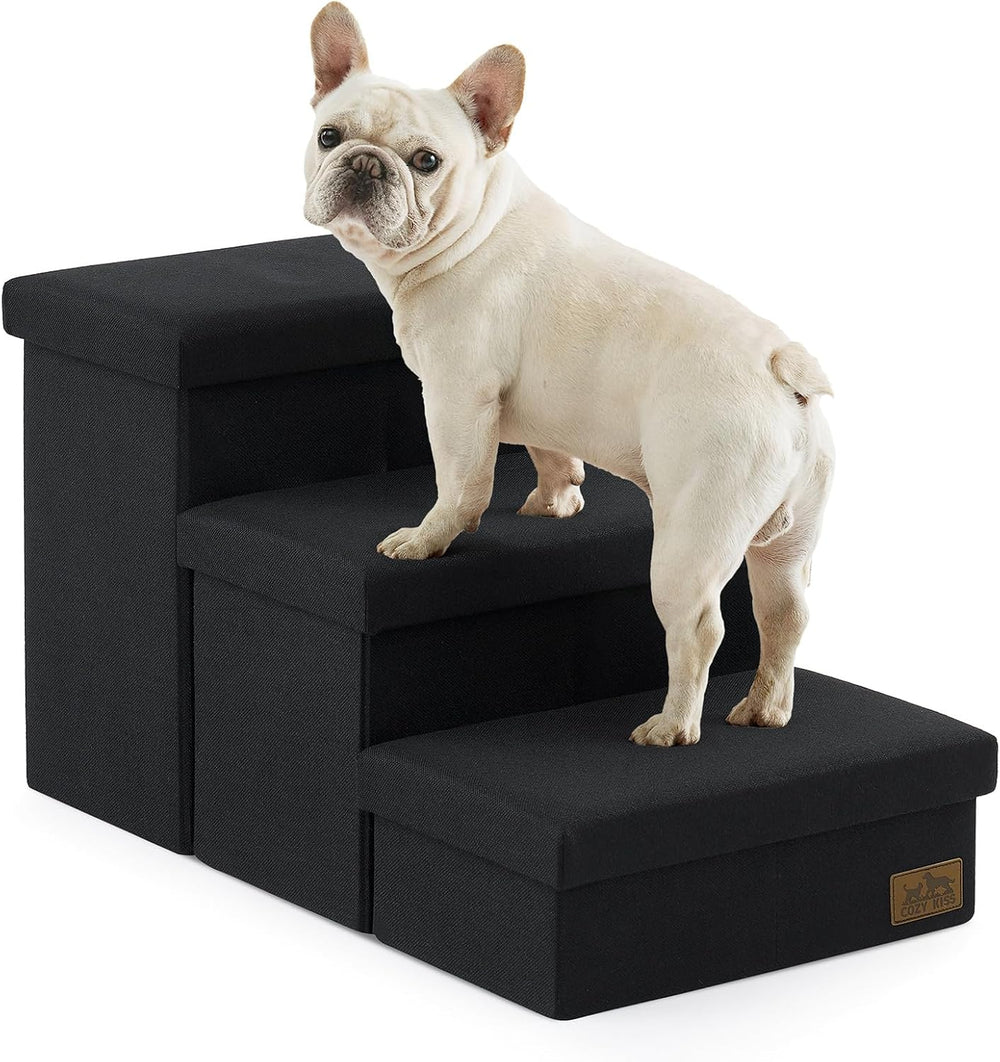 COZY KISS Dog Stairs with Storage, 16.7" H Wider Dog Steps, 3-Step
