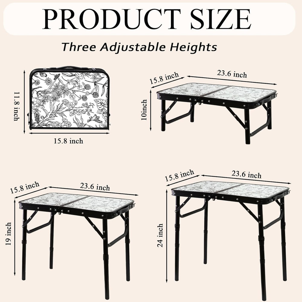 YihuiKo Small Camping Table, Vintage French Floral Pattern Folding Table