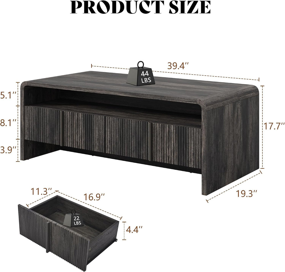 AMERLIFE Fluted Coffee Table with Storage & Rounded Edges