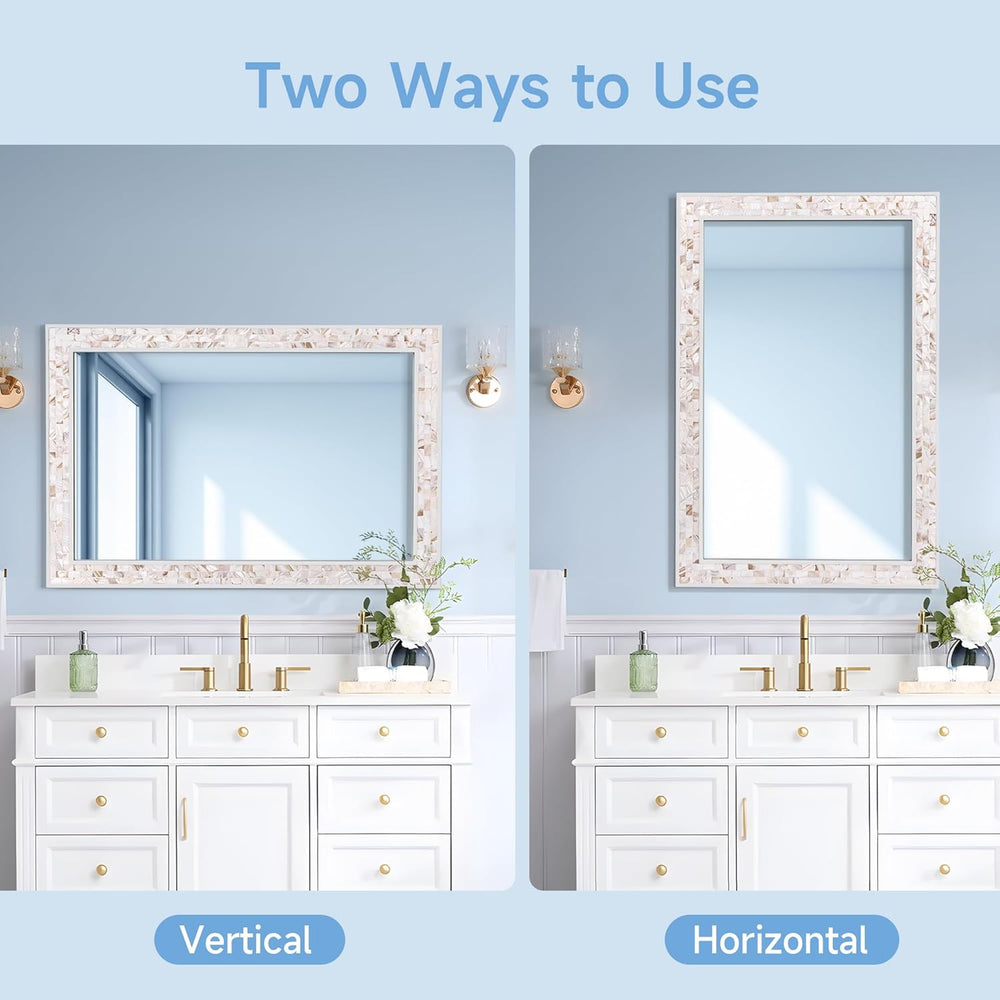 Tanmicoshomy White 24 x 36 Inch Mosaic Bathroom Mirror for Wall