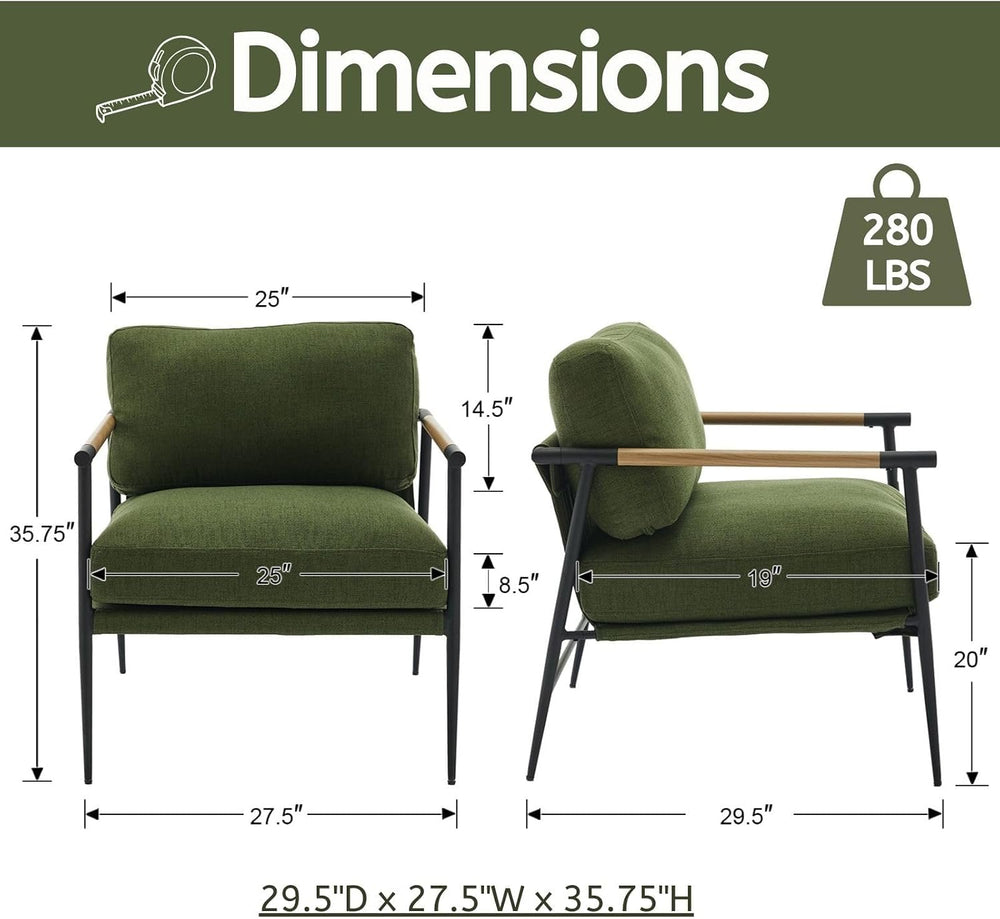 LukeAlon Mid-Century Linen Accent Chair, Ultra Soft Living Room Chair with Me...