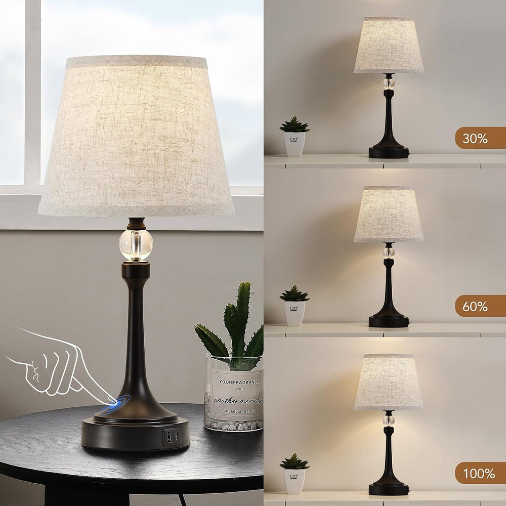 Touch Black Table Lamp Set of 2 with USB C+A Ports, Desk Lamp-19.7''