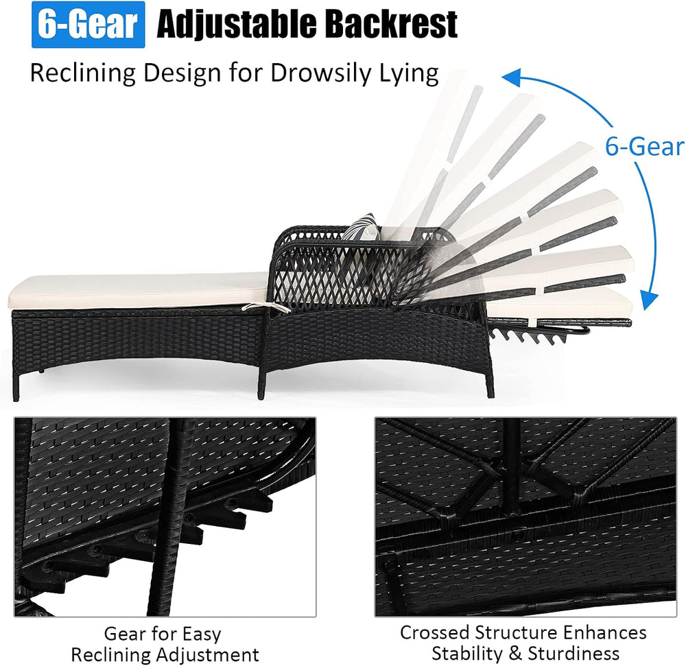 COSTWAY PE Rattan Chaise Lounge Chair Armrest Recliner Adjustable Pillow Black