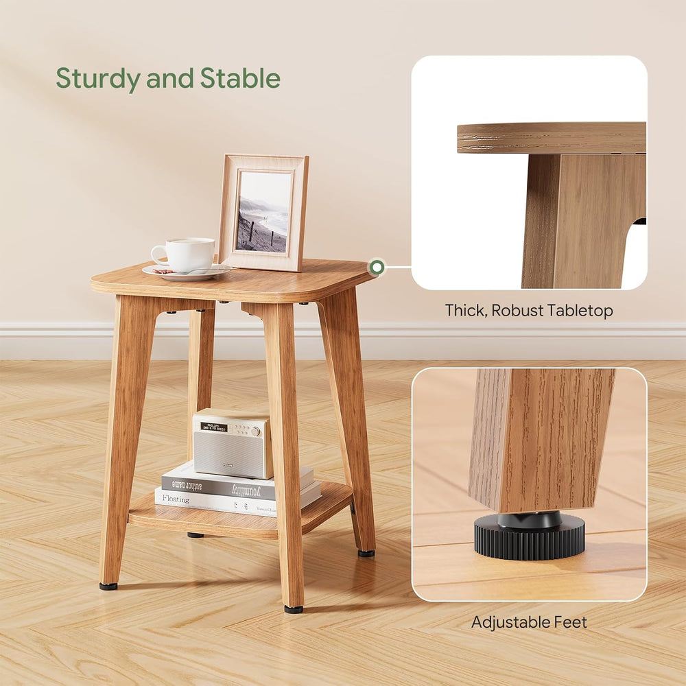 Simple Trending Side Table, 2-Tier Square End Table, Rustic Walnut