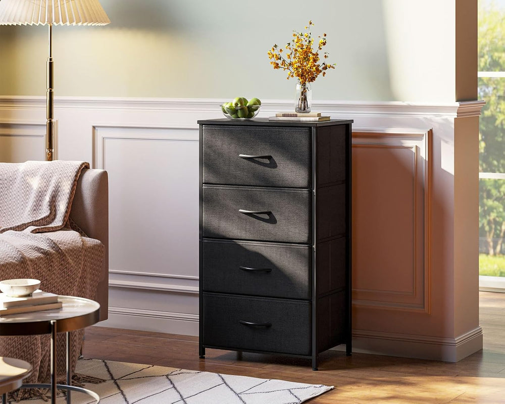 AODK Small Dresser for Bedroom with 4 Storage Drawers, Black