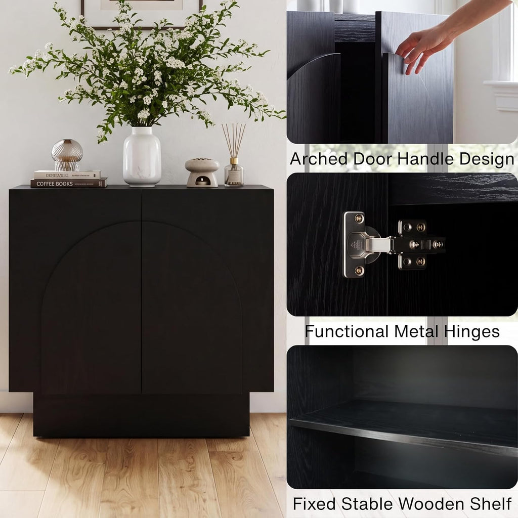 Ya-Home Black Sideboard Buffet Cabinet with Storage, 31.5” Modern Sideboard Cabinet with Arched Doors & Shelf, Farmhouse Accent TV Station Media Console Credenaza for Living Room Entryway