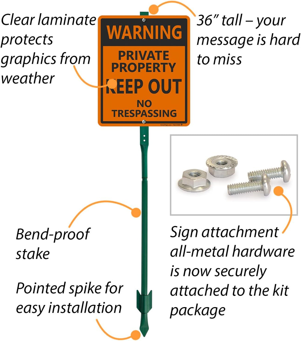 SmartSign 12 x 10 inch “Warning - Private Property, Keep Out, No Trespassing”...