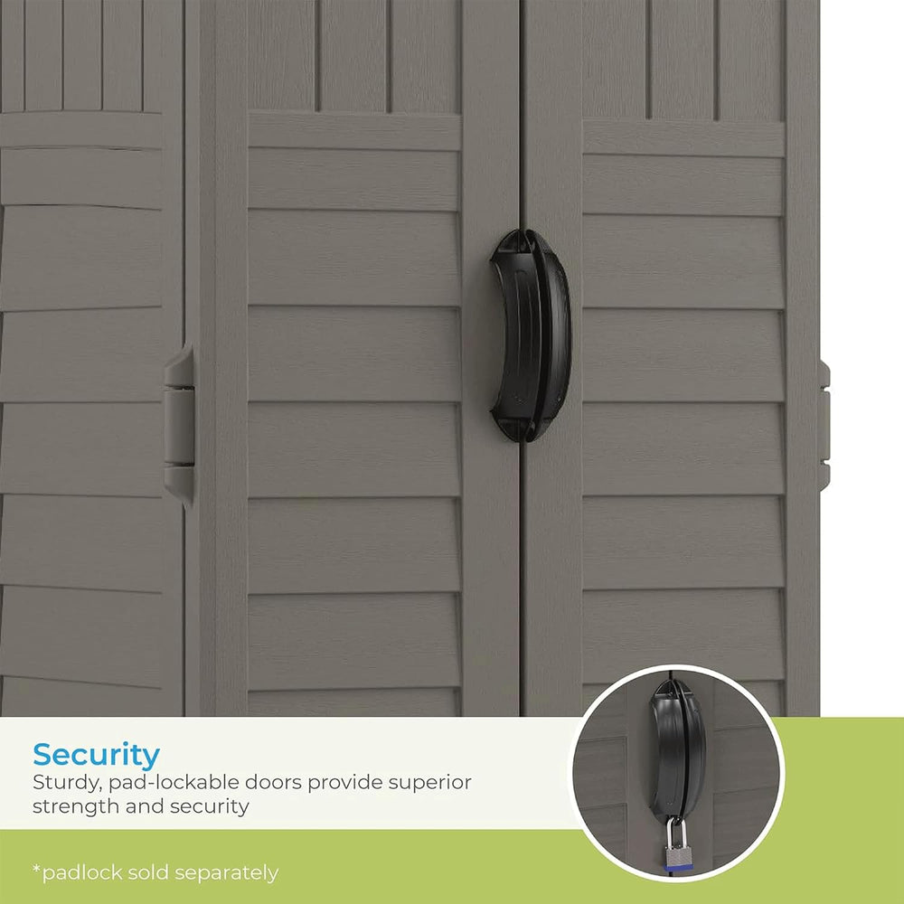 Suncast 22 Cu Ft, Vertical Storage Shed, Pad-Lockable Double Doors, Stoney