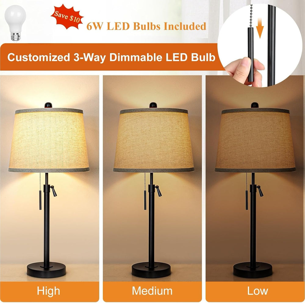 Black Single Table Lamp for Living Room Bedroom 22 to 30" Adjustable Height